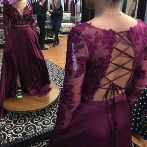 Maroon/Violet Floral Prom Dress